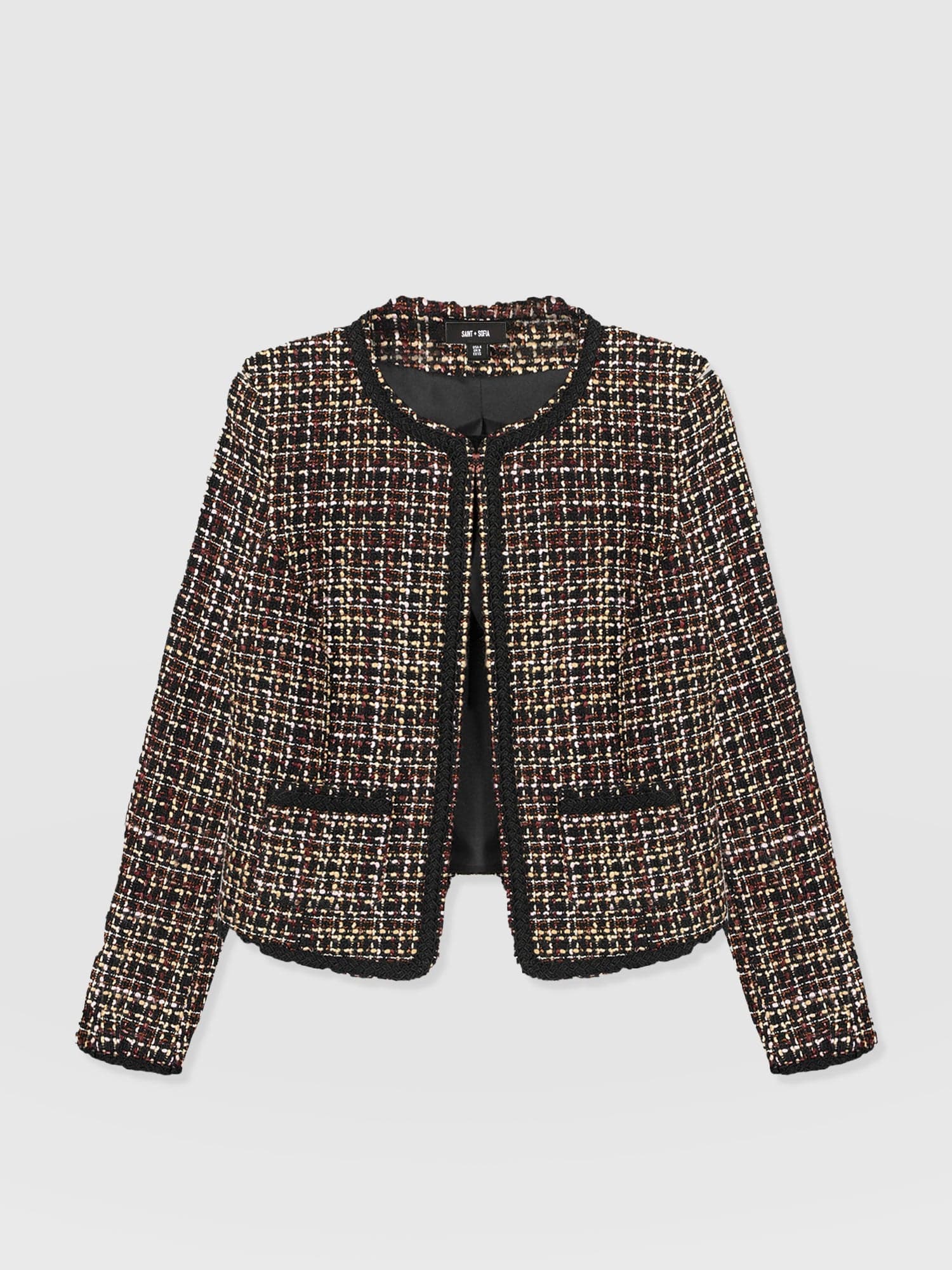Rayner Jacket - Black/Burgundy/Gold Boucle - Women's Jackets | Saint + Sofia® USA